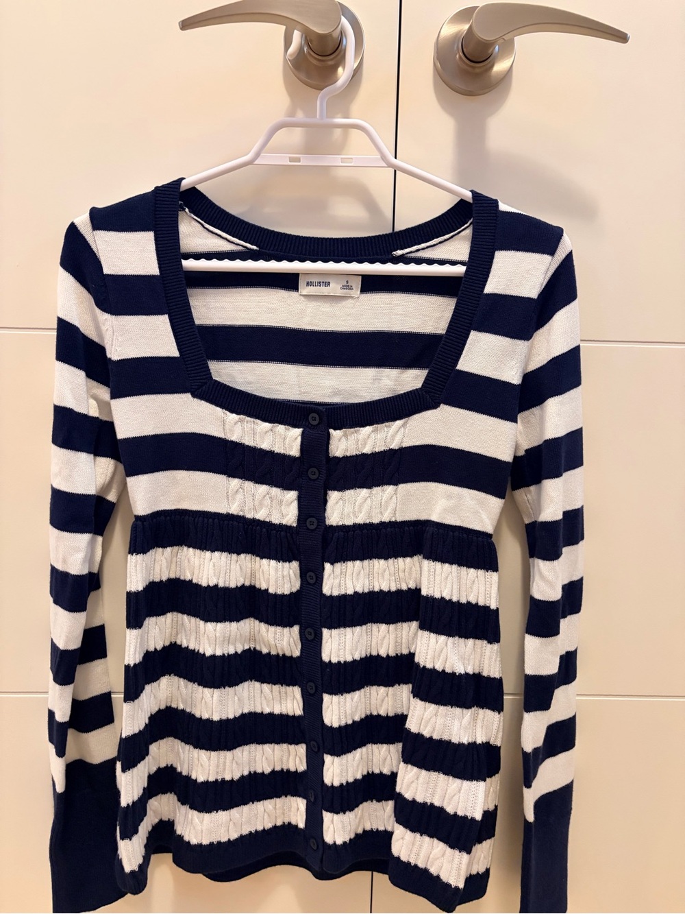 Hollister Navy & White Striped Long sleeve Babydoll Top